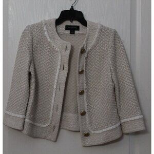 ST. JOHN Suit Jacket 3/4 Sleeve Bone White Cream Gold Button Country Club Size 2